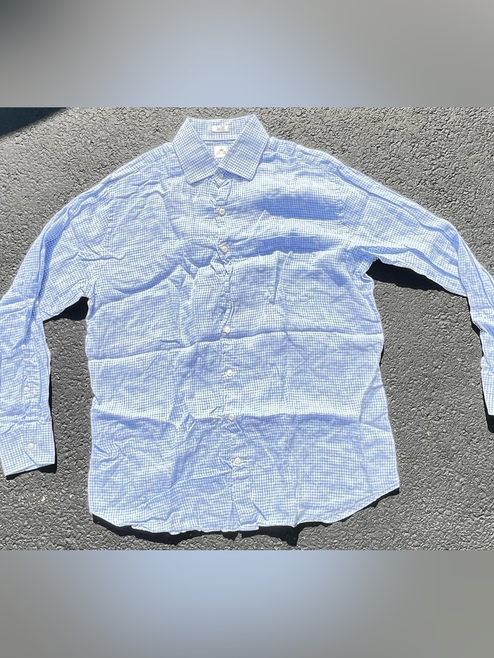 Peter Millar 100% Linen Light Blue Gingham Long Sleeve Button-Down Shirt 16.5